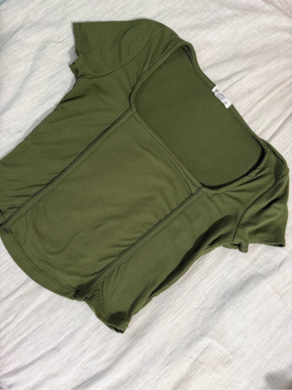 Love Wish Olive Green Ribbed Square-Neck Top